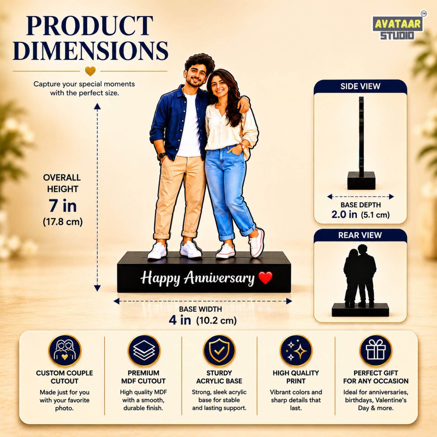 SnapStand Personalised 3D Avatar Standee Photo Frame, MDF & Acrylic, Custom Mini Figure for Couple, Anniversary, Birthday, Wedding Gifts (COUPLE, 7 INCHES)
