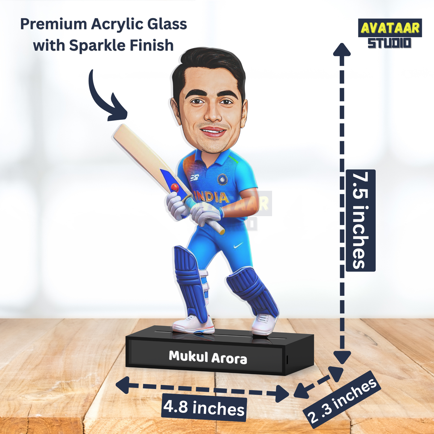 Cricket Batsman Avatar Stand – Personalized Acrylic Gift with Name