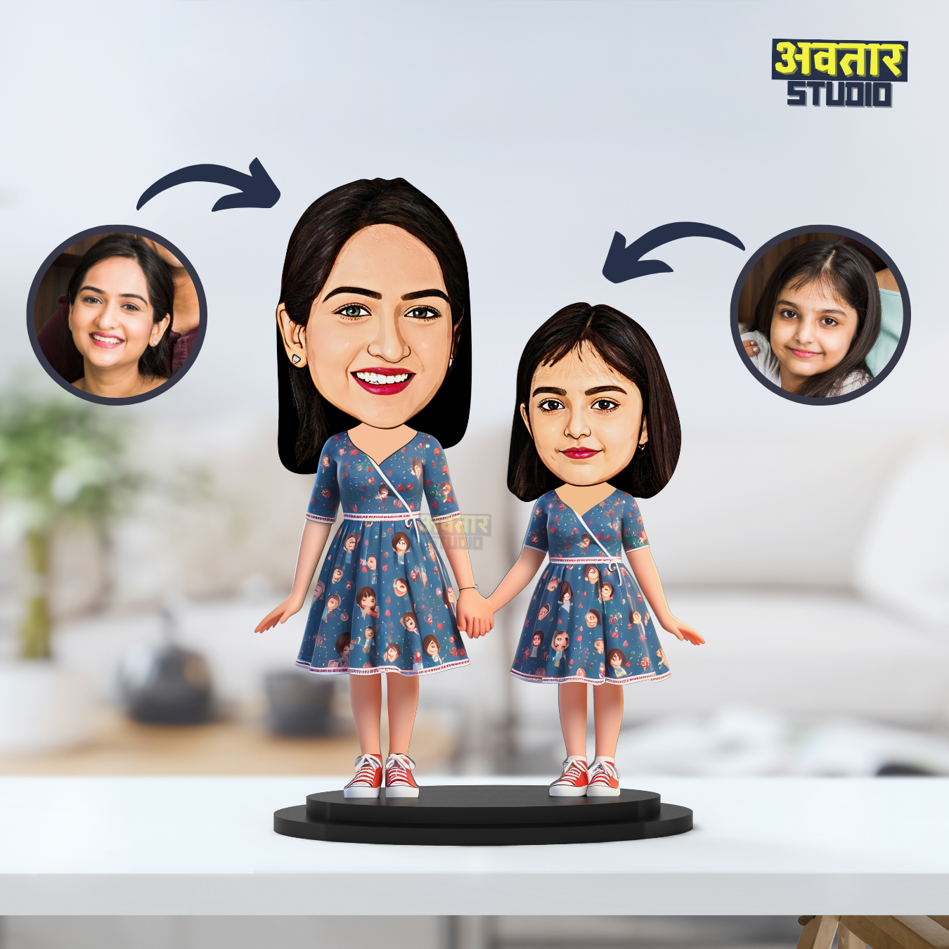 Avatar Studio Personalized Gift for Wife, Husband, Girlfriend, Boyfriend, Friends Character Caricature Photo Frame Unique Design Customized Gift for Friends & Family (Mother Daughter Twinning - 1)