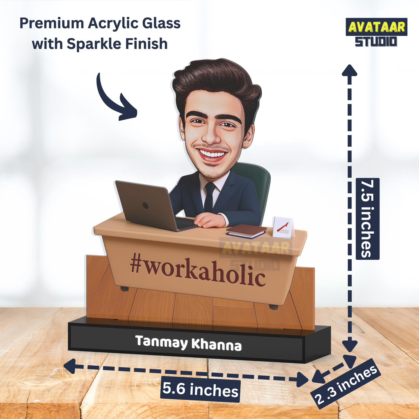 Personalized Office Avataar Stand – Custom Work Desk Acrylic Stand with Name (Male)