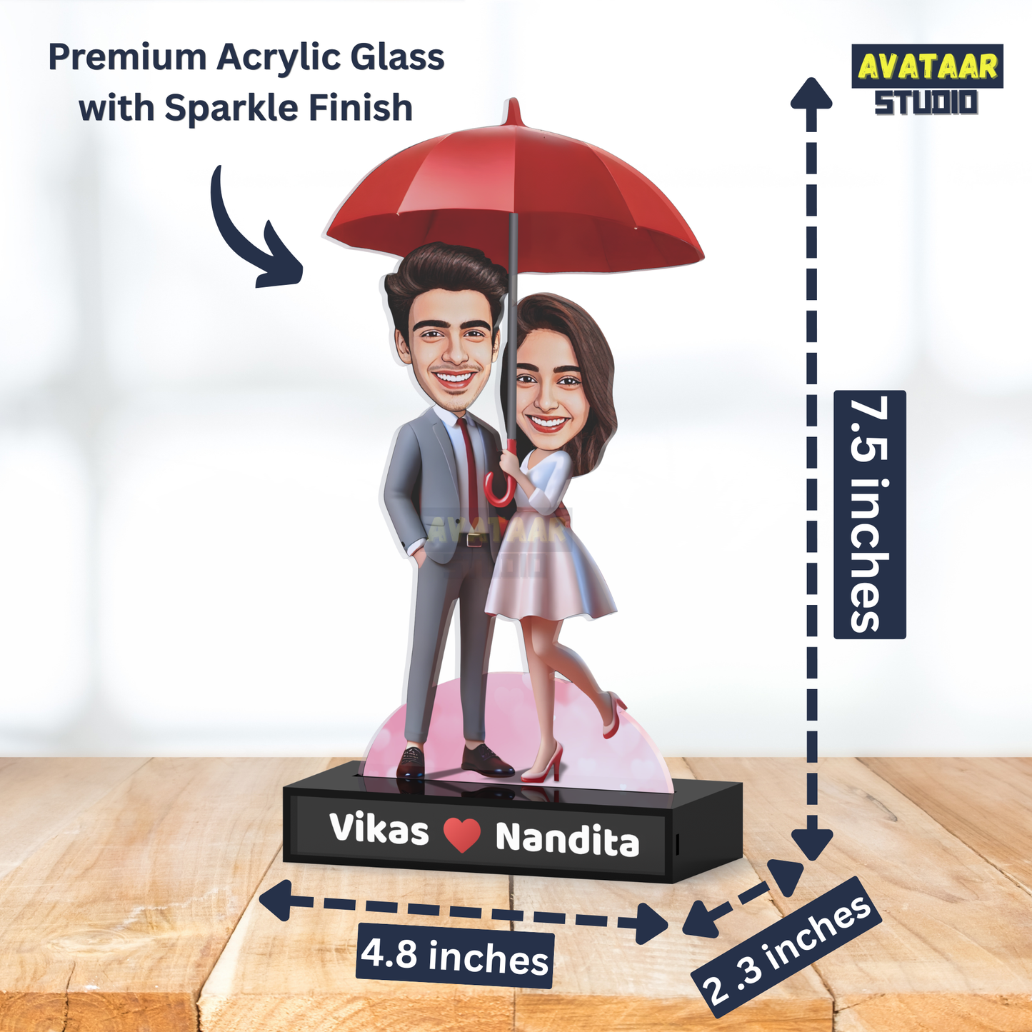 Custom Couple Avatar Stand with Name – Umbrella Love Theme Acrylic Stand