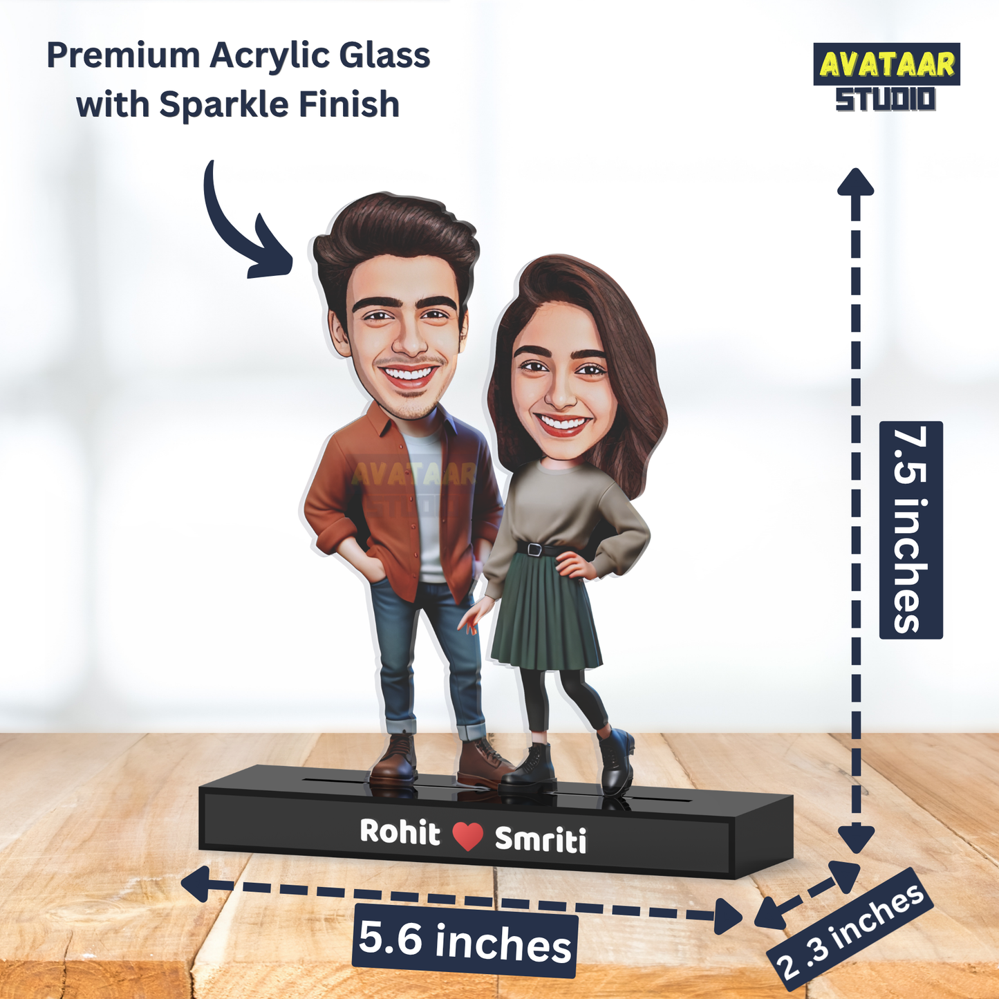 Personalized Couple Avataar Stand – Custom Acrylic Stand with Names