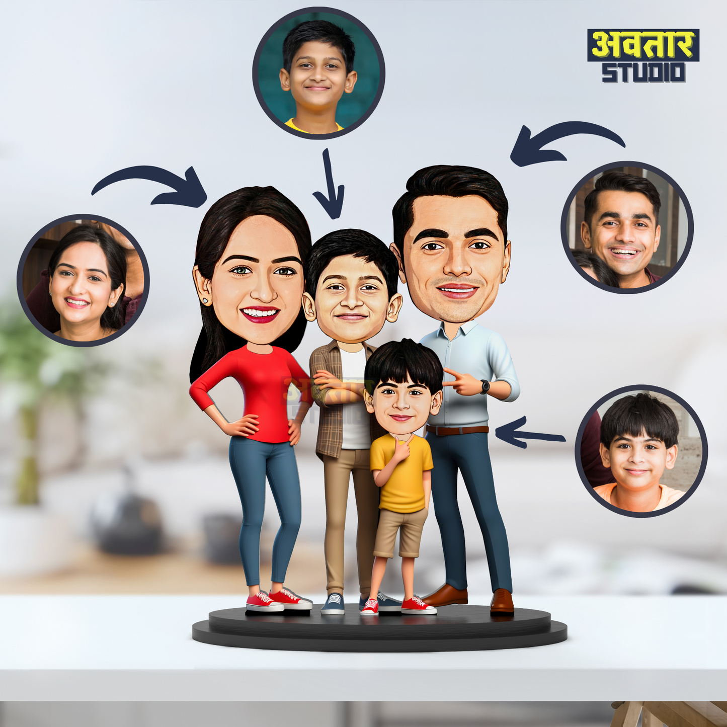 Avatar Studio Personalized Gift for Husband, Wife, Kids, Sister, Brother Character Caricature Photo Frame Unique Design Customized Gift for Friends & Family (Family of Four - 2)