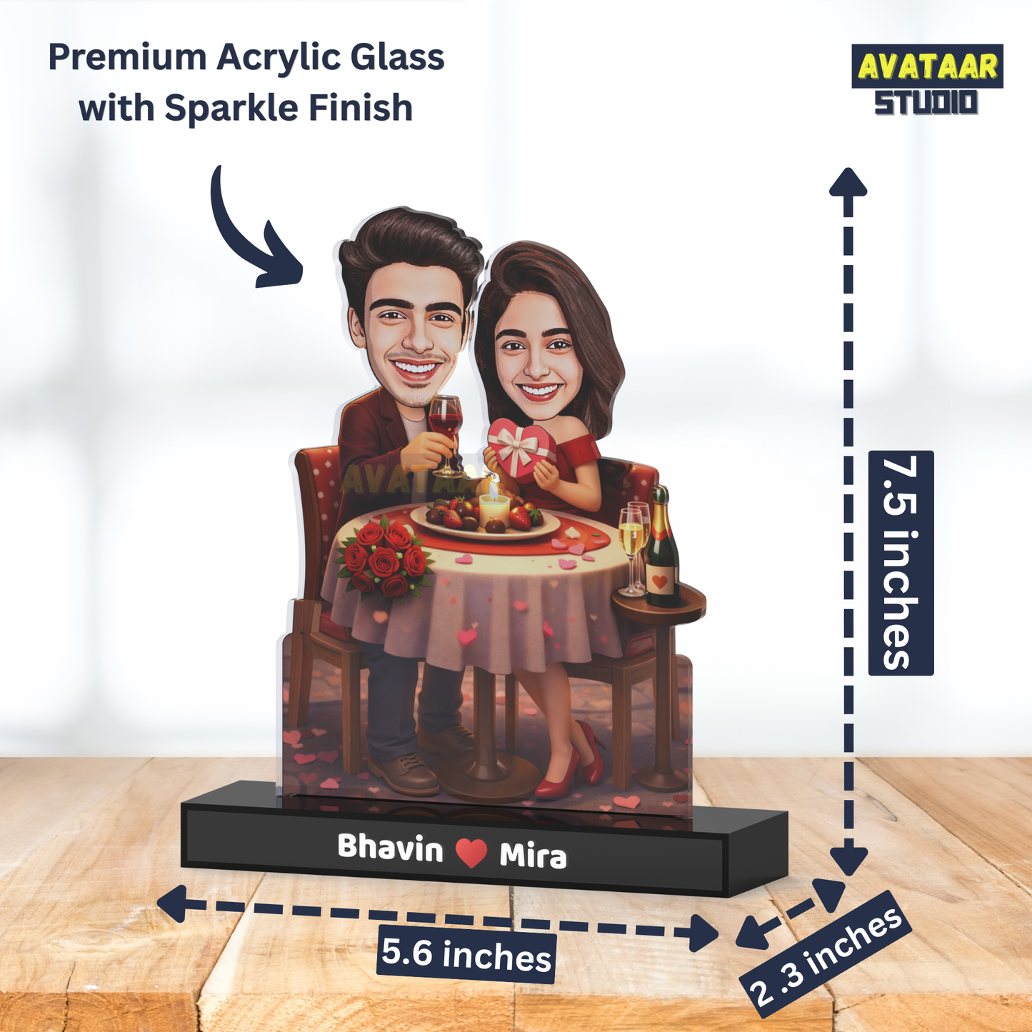 Romantic Dinner Couple Avataar Stand – Personalized Premium Acrylic Gift with Name