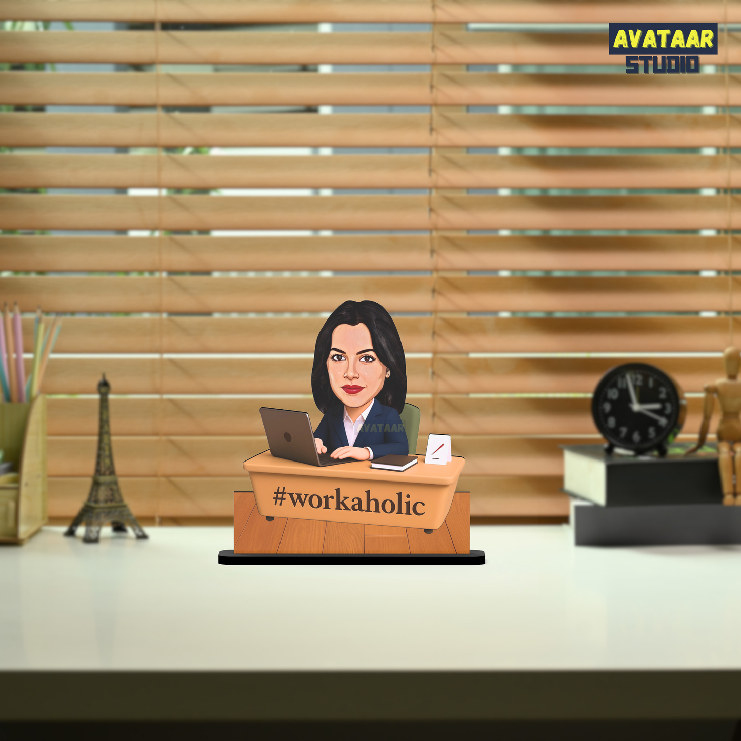 Avataar Studio Personalized Gift for Friends, Sister, Brother, BFF, Girlfriend, Boyfriend Character Caricature Photo Frame Unique Design Customized Gift for Friends & Family (Workaholic Girl- 1)