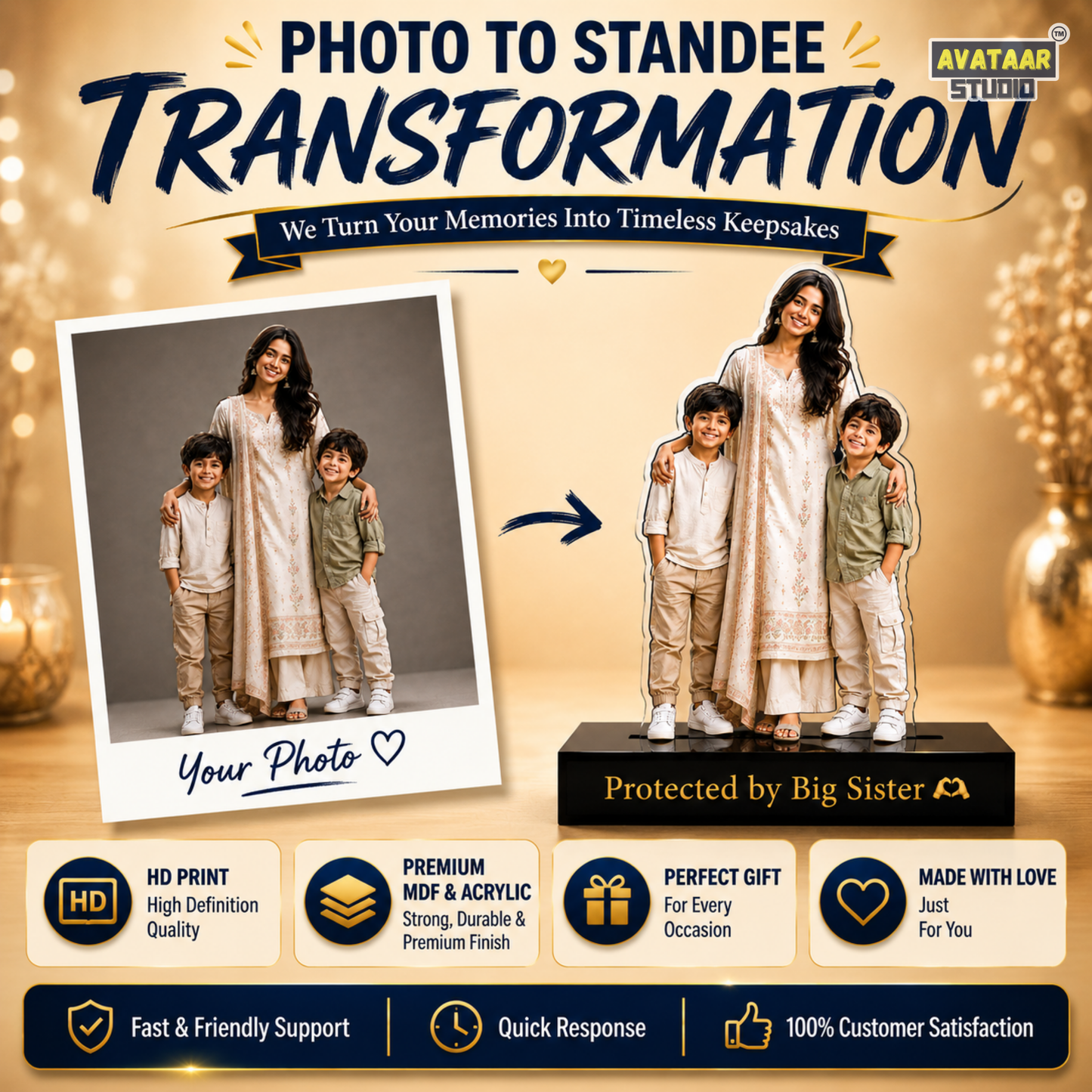 SnapStand Personalised 3D Avatar Standee Photo Frame, MDF & Acrylic, Custom Mini Figure for Couple, Anniversary, Birthday, Wedding Gifts (BRO-SIS, 7 INCHES)