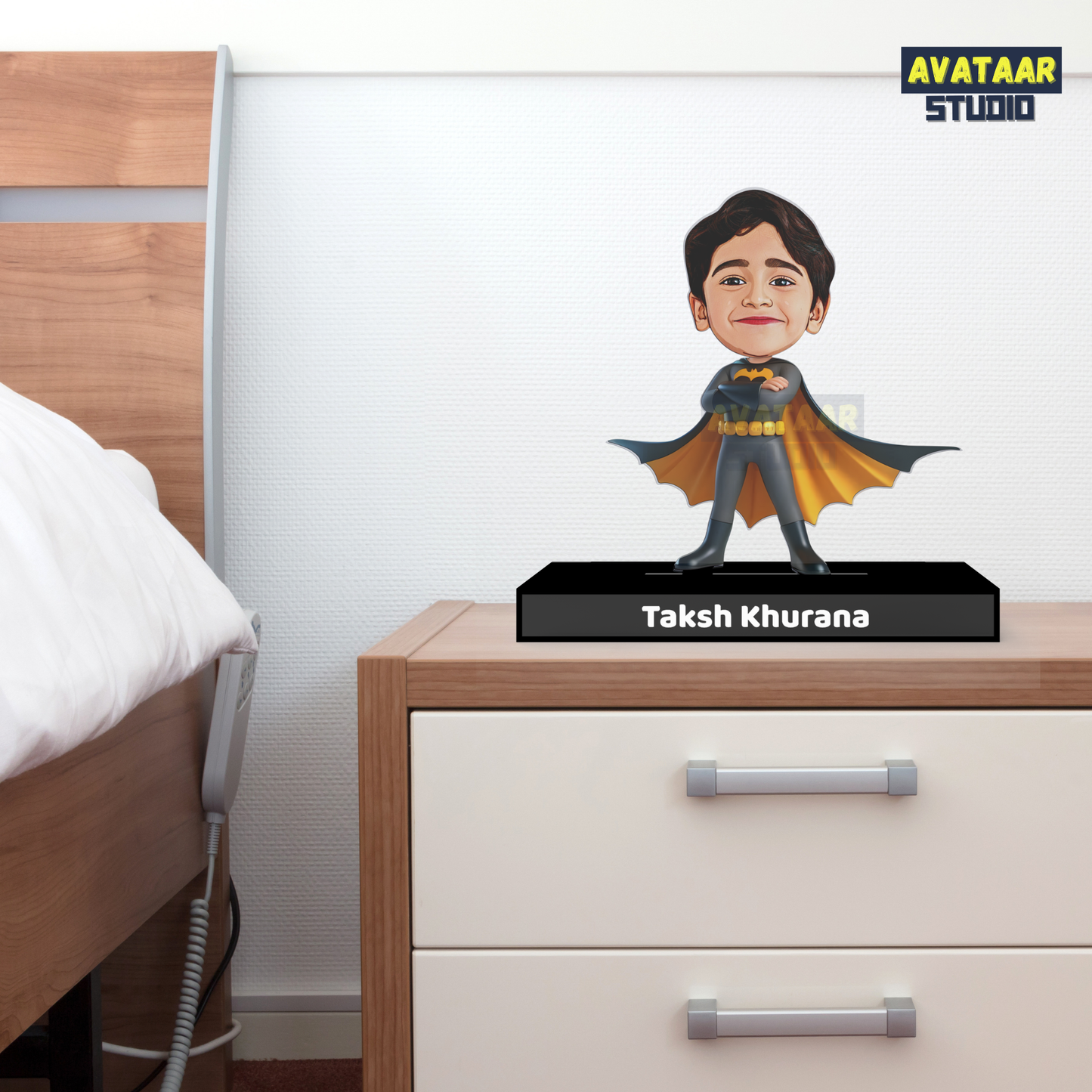 Personalized Kids Superhero (Batman) Avataar Stand – Custom Acrylic Hero Stand with Name