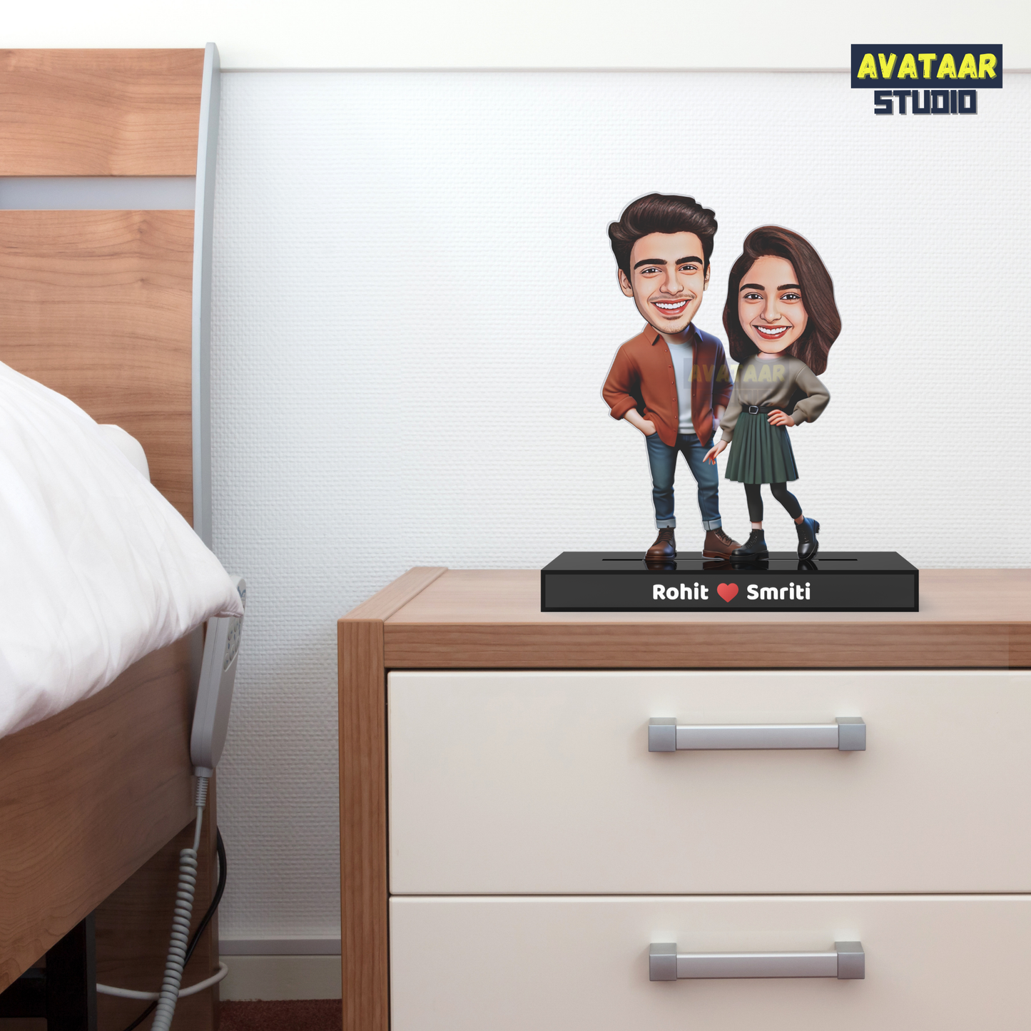 Personalized Couple Avataar Stand – Custom Acrylic Stand with Names