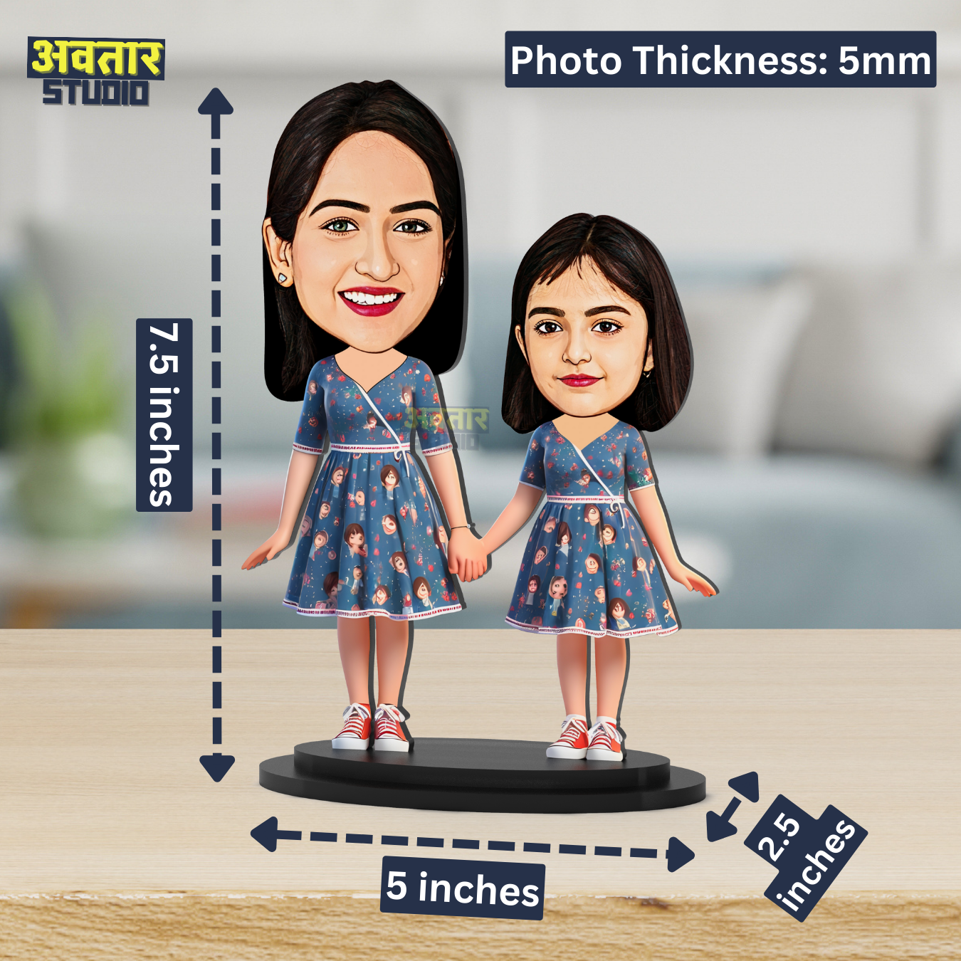 Avatar Studio Personalized Gift for Wife, Husband, Girlfriend, Boyfriend, Friends Character Caricature Photo Frame Unique Design Customized Gift for Friends & Family (Mother Daughter Twinning - 1)