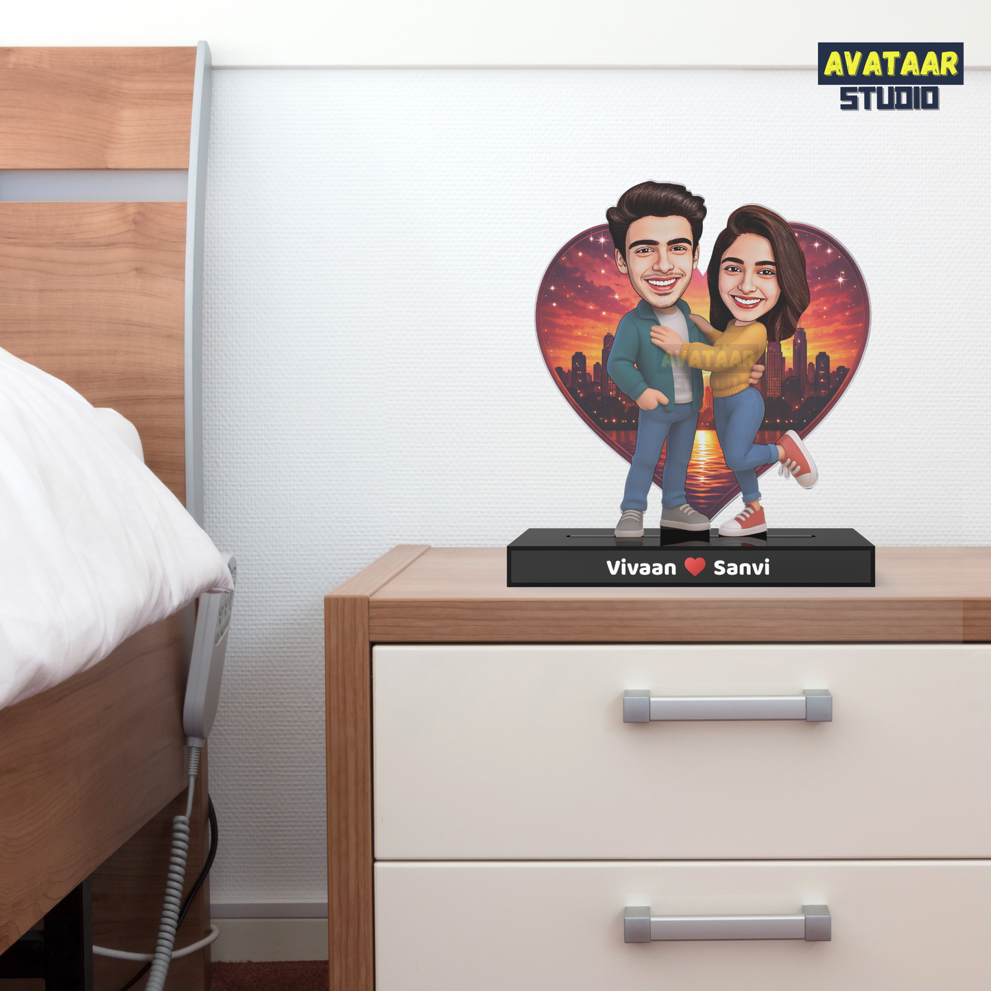 Personalized Couple Avataar Stand – Custom Acrylic Gift for Husband Wife Boyfriend Girlfriend