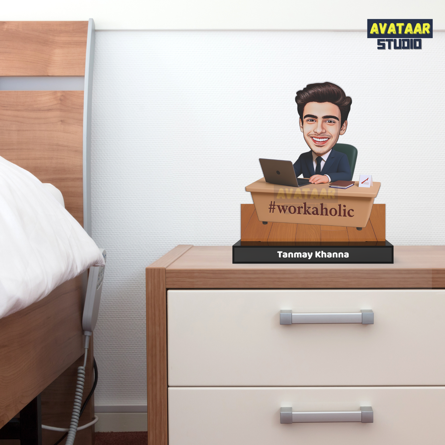 Personalized Office Avataar Stand – Custom Work Desk Acrylic Stand with Name (Male)