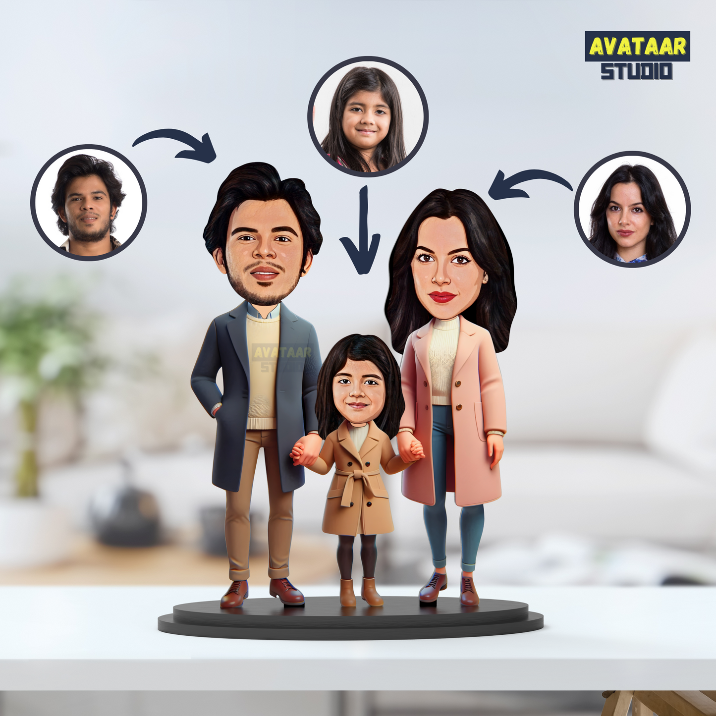 Avatar Studio Personalized Gift for Husband, Wife, Kids, Sister, Brother Character Caricature Photo Frame Unique Design Customized Gift for Friends & Family (Family of Three - 3)