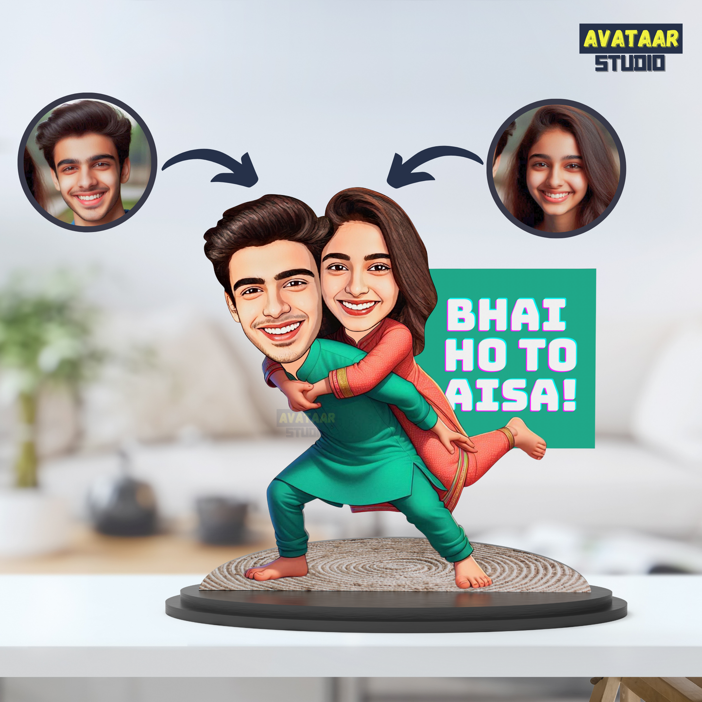 Avatar Studio Personalized Gift for Brother, Sister, Friends Character Caricature Photo Frame Unique Design Customized Gift for Bhai Dooj & Rakshabandhan (BRO SIS - 4)