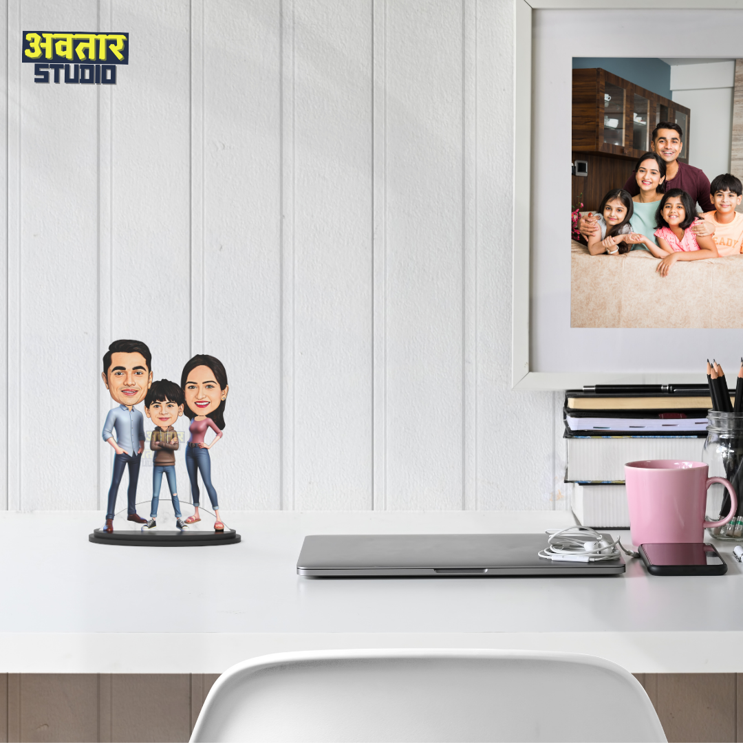 Avatar Studio Personalized Gift for Husband, Wife, Kids, Sister, Brother Character Caricature Photo Frame Unique Design Customized Gift for Friends & Family (Family of Three - 2)