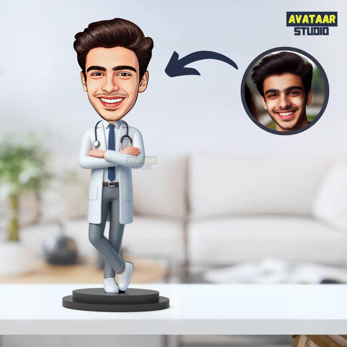 Avatar Studio Personalized Gift for Friends, Brother, BFF, Boyfriend, Father Character Caricature Photo Frame Unique Design Customized Gift for Friends & Family  (DOCTOR MAN -3)