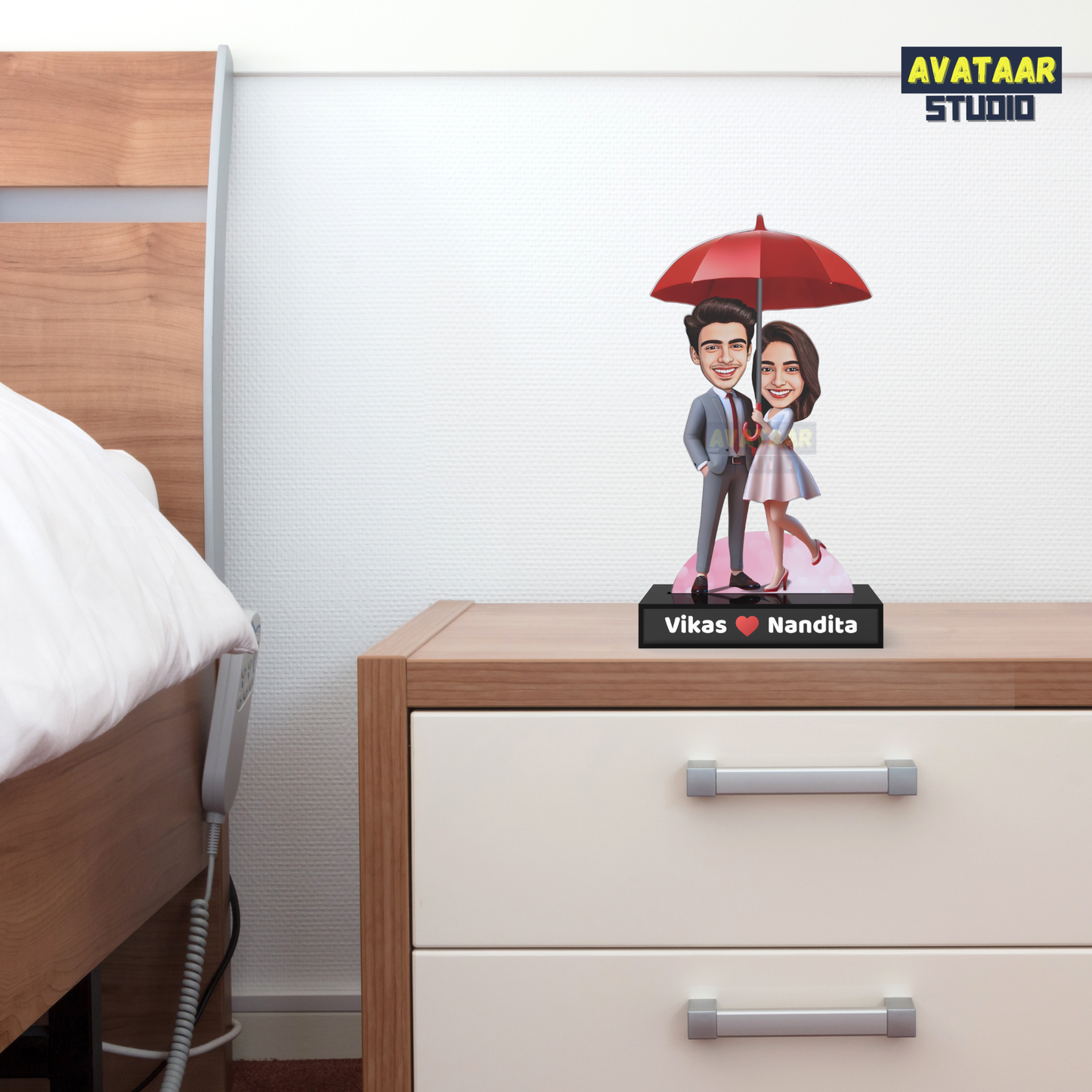 Custom Couple Avatar Stand with Name – Umbrella Love Theme Acrylic Stand