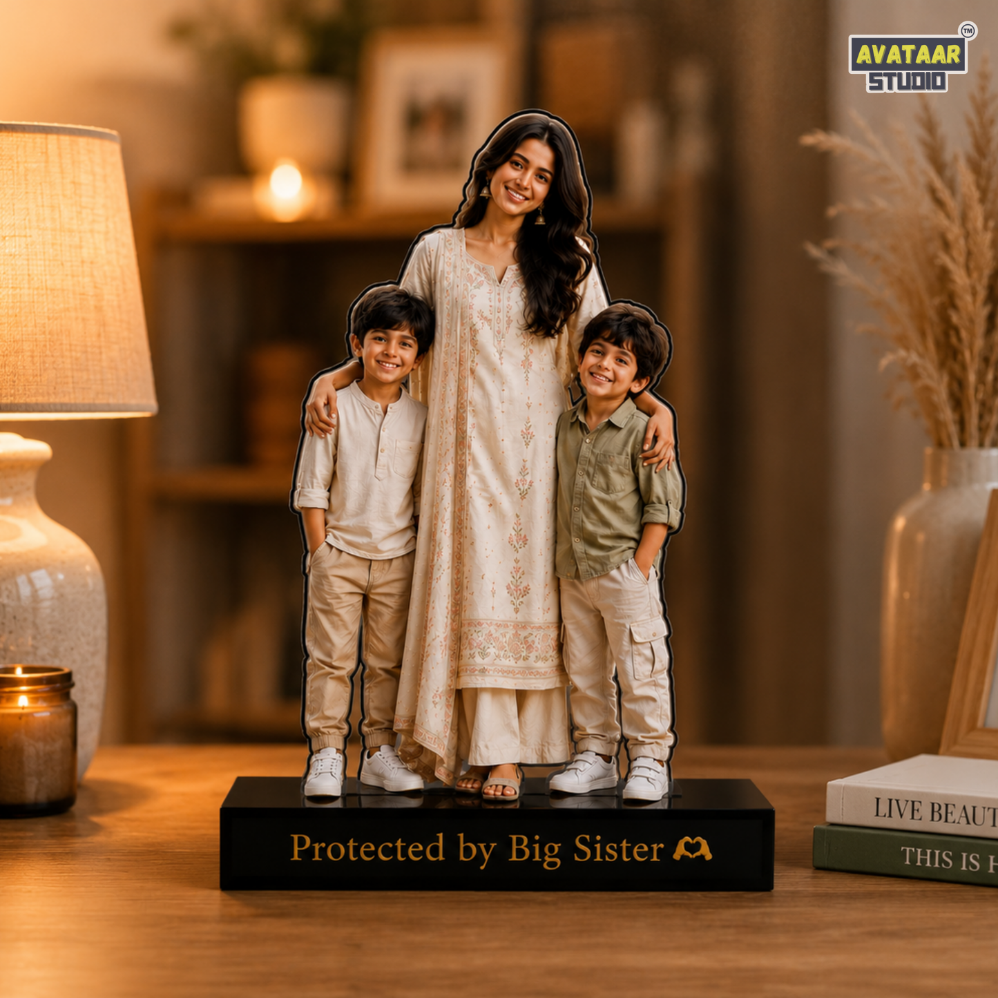 SnapStand Personalised 3D Avatar Standee Photo Frame, MDF & Acrylic, Custom Mini Figure for Couple, Anniversary, Birthday, Wedding Gifts (BRO-SIS, 7 INCHES)