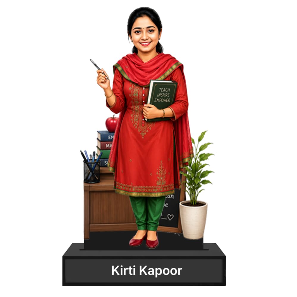 Personalized Teacher's Pride Avataar Stand with Name, Custom Photo Caricature Standee, Teacher-Themed Desk Decor, Personalized Gift for Teachers, Educators, Professors & Mentors (TEACHER, 7 INCHES)