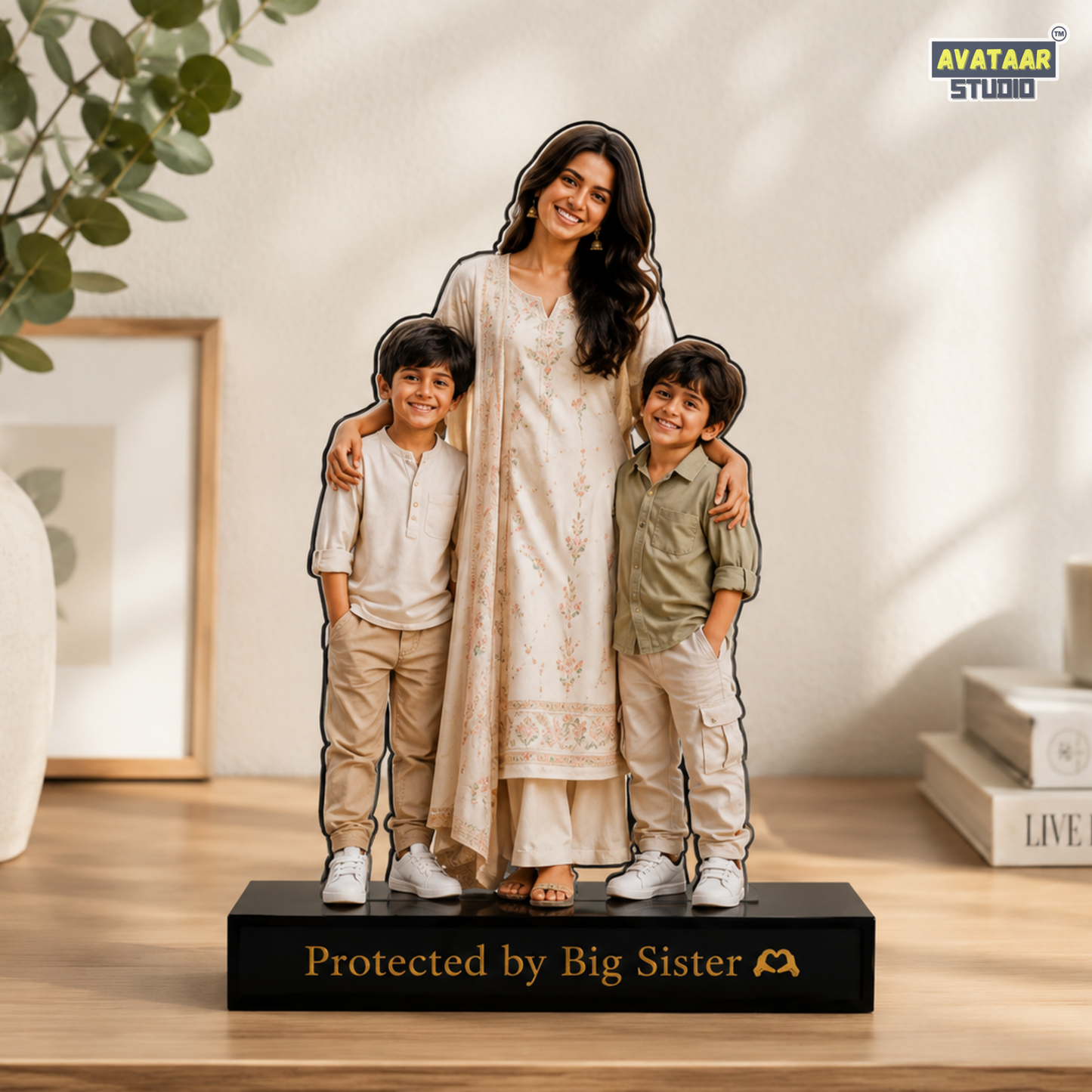 SnapStand Personalised 3D Avatar Standee Photo Frame, MDF & Acrylic, Custom Mini Figure for Couple, Anniversary, Birthday, Wedding Gifts (BRO-SIS, 7 INCHES)