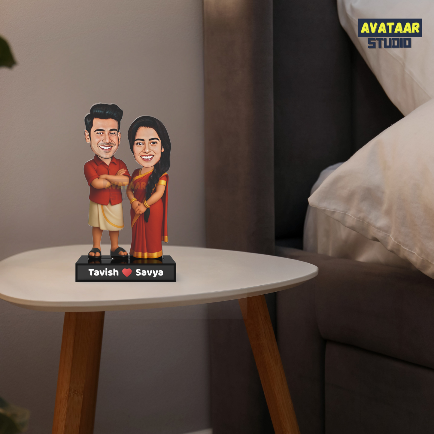 Traditional Custom South Indian Couple Avatar – Acrylic Stand Gift for Wedding & Anniversary