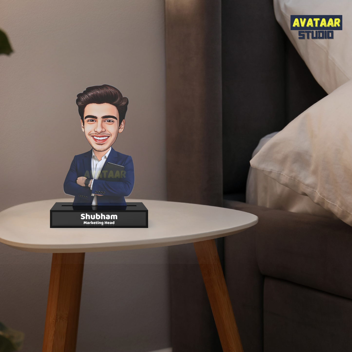 Personalized Male Professional Avataar Stand – Custom Office Acrylic Stand with Name & Designation