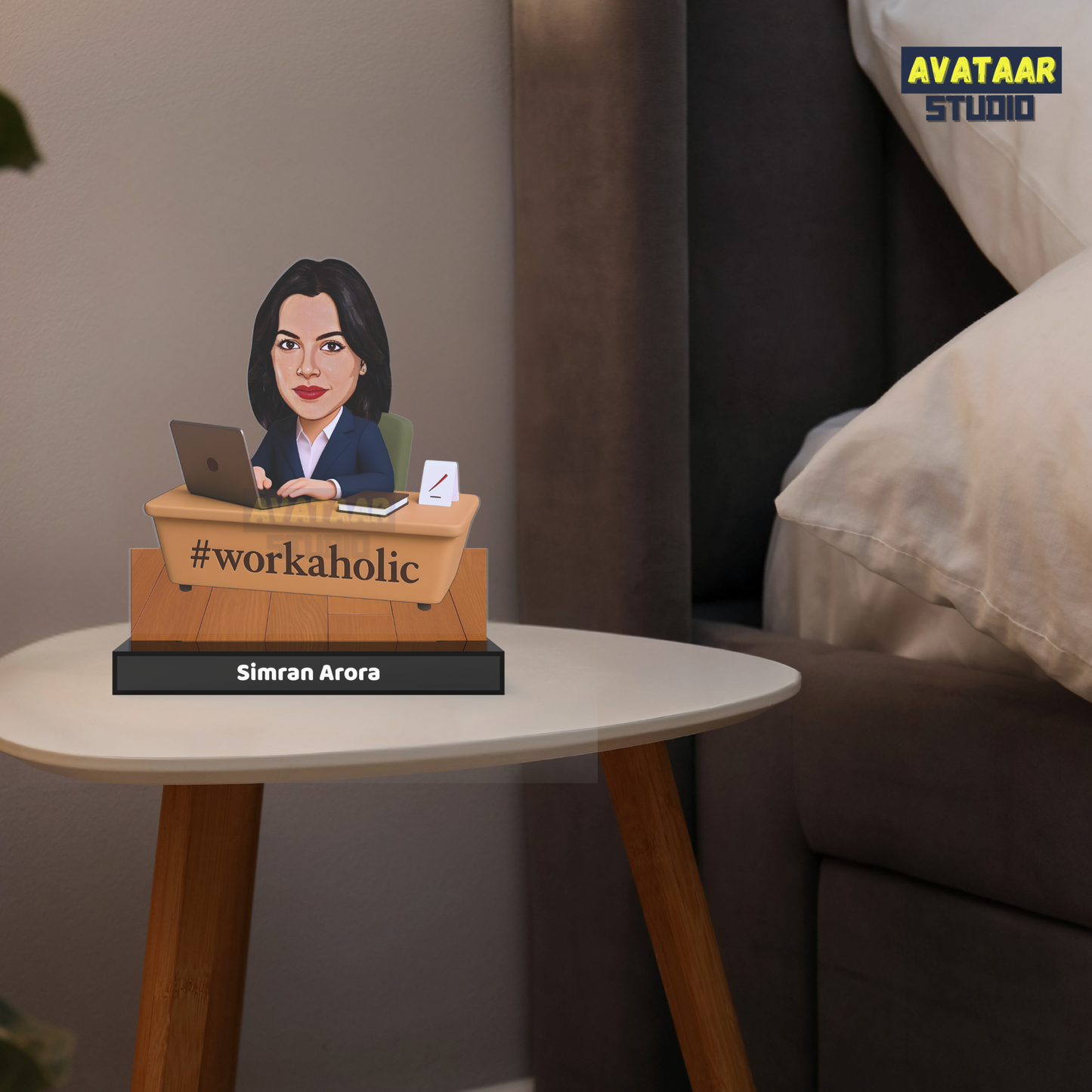 Personalized Office Avataar Stand – Custom Work Desk Acrylic Stand with Name (Female)