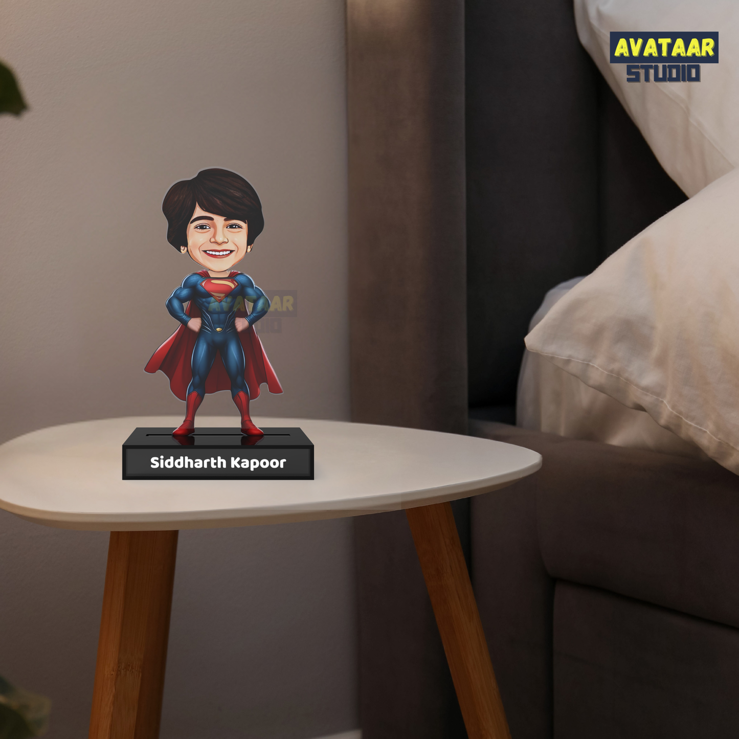Personalized Kids Superhero (Superman) Avataar Stand – Custom Acrylic Hero Stand with Name