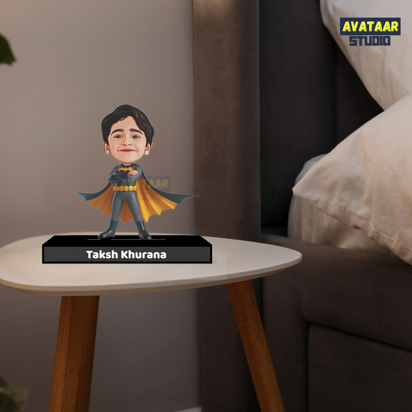 Personalized Kids Superhero (Batman) Avataar Stand – Custom Acrylic Hero Stand with Name