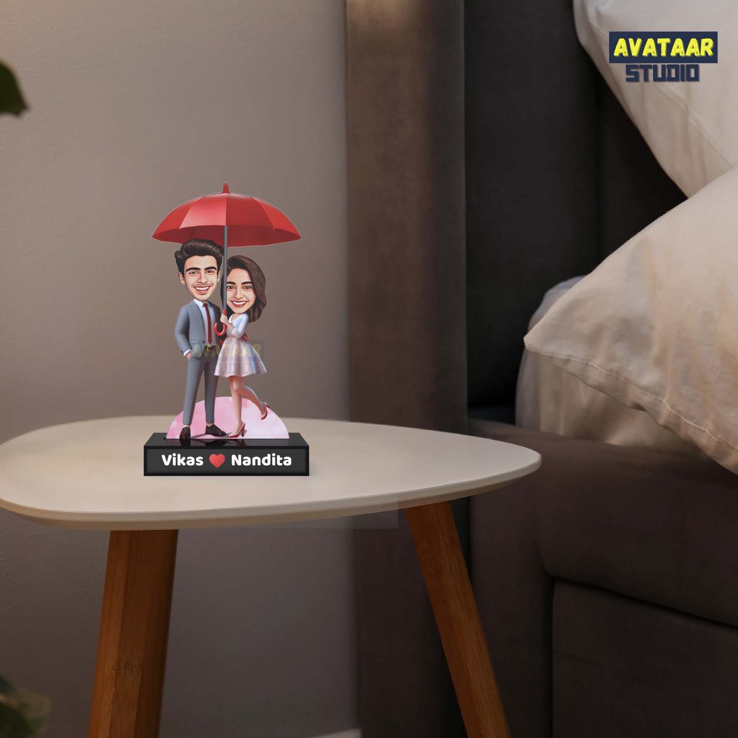 Custom Couple Avatar Stand with Name – Umbrella Love Theme Acrylic Stand