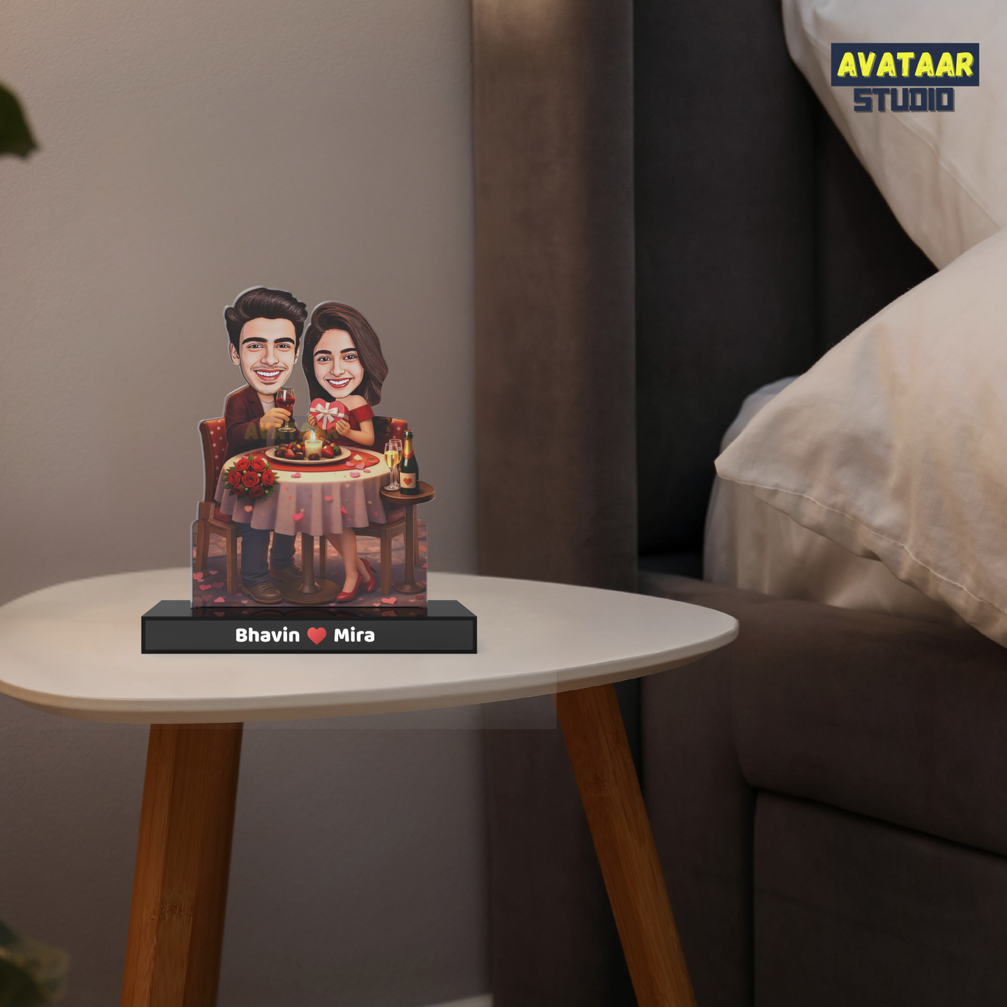 Romantic Dinner Couple Avataar Stand – Personalized Premium Acrylic Gift with Name