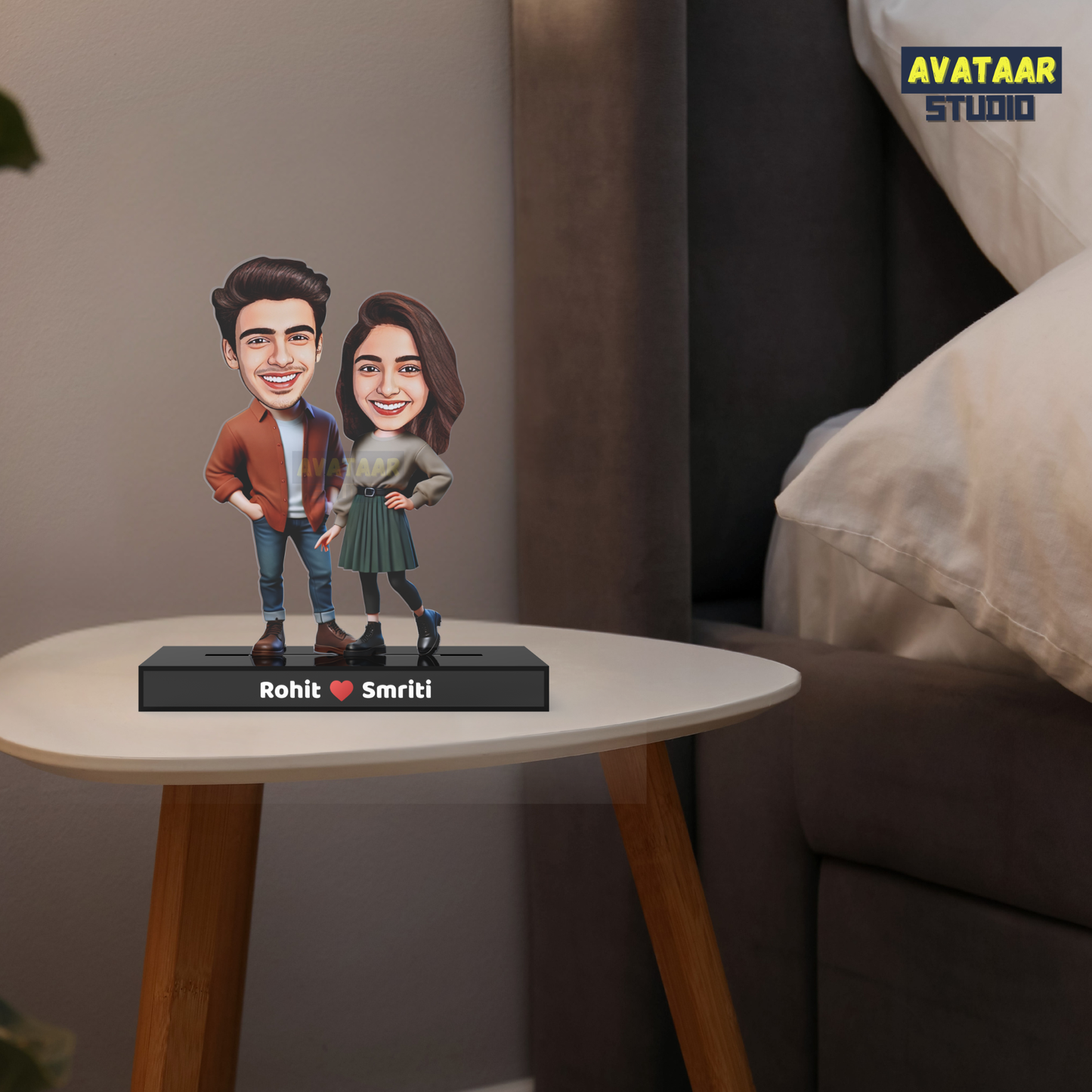 Personalized Couple Avataar Stand – Custom Acrylic Stand with Names