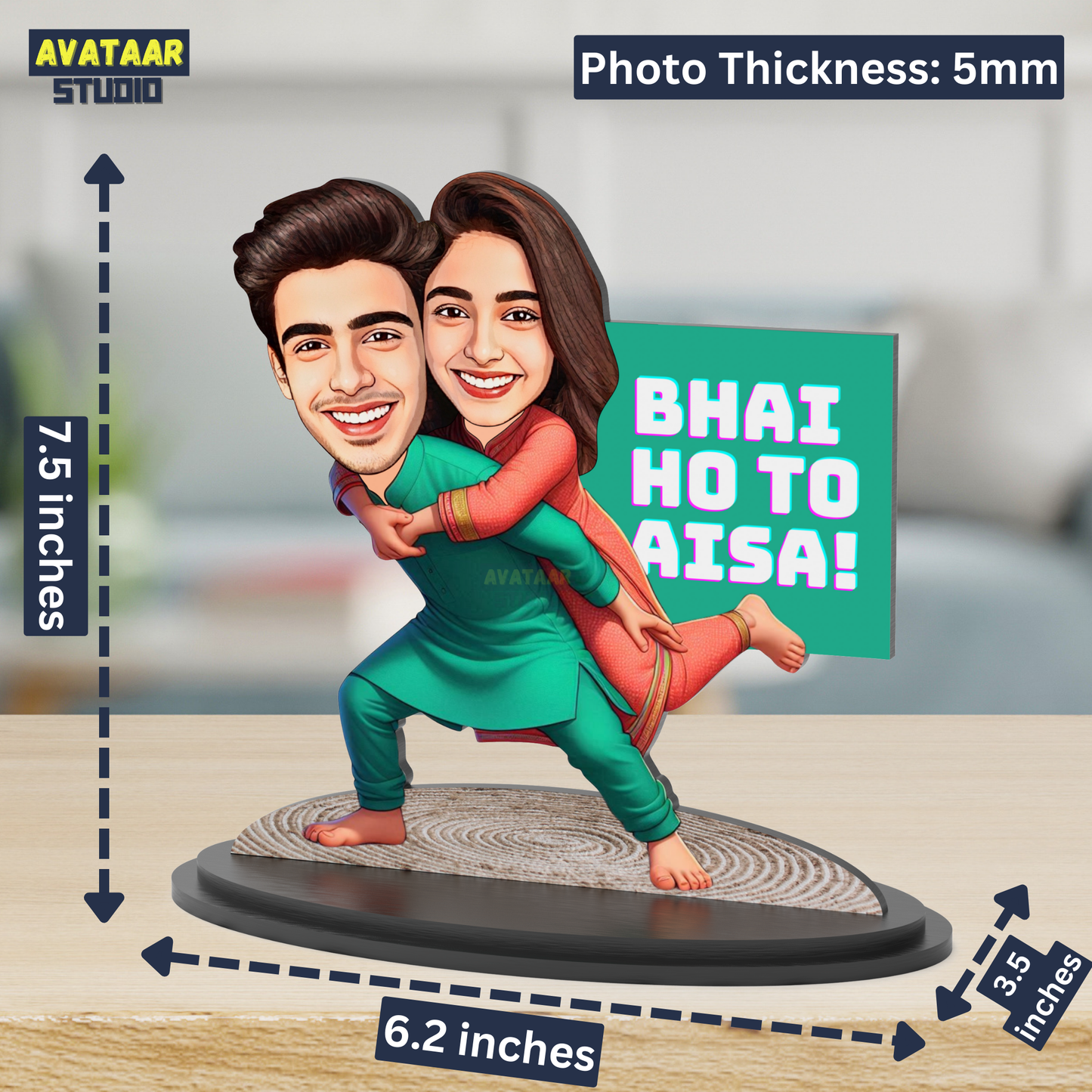 Avatar Studio Personalized Gift for Brother, Sister, Friends Character Caricature Photo Frame Unique Design Customized Gift for Bhai Dooj & Rakshabandhan (BRO SIS - 4)