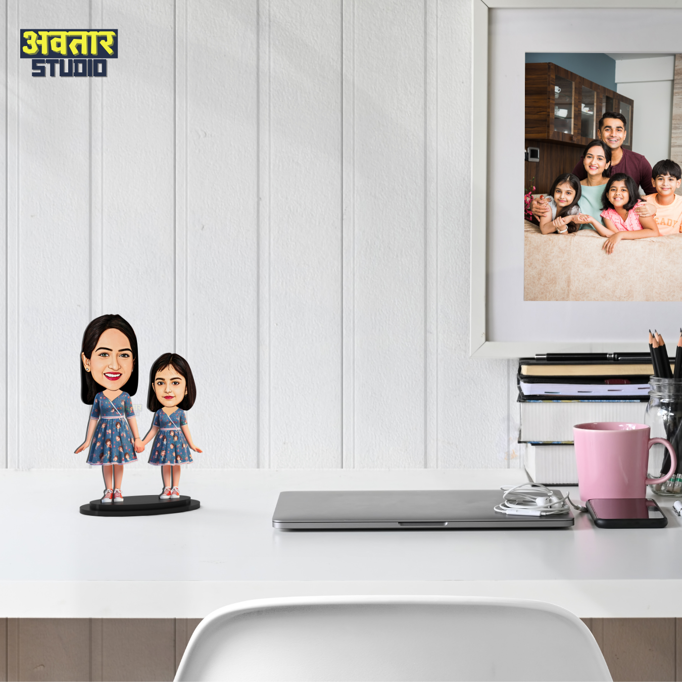 Avatar Studio Personalized Gift for Wife, Husband, Girlfriend, Boyfriend, Friends Character Caricature Photo Frame Unique Design Customized Gift for Friends & Family (Mother Daughter Twinning - 1)