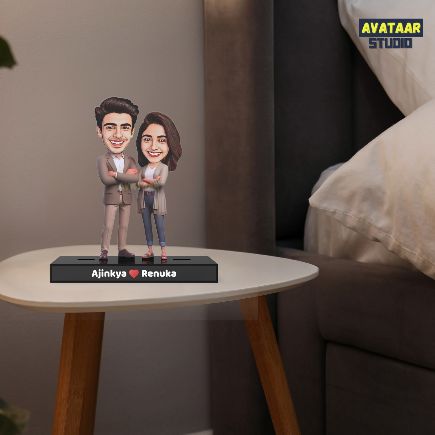 Personalized Couple Avataar Stand – Custom Acrylic Stand with Name