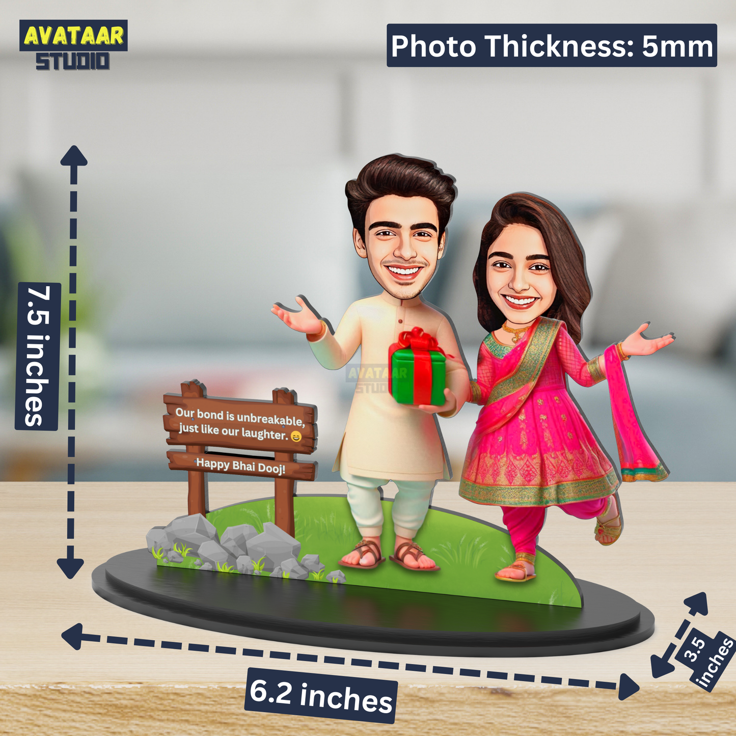 Avatar Studio Personalized Gift for Brother, Sister, Friends Character Caricature Photo Frame Unique Design Customized Gift for Bhai Dooj & Rakshabandhan (BRO SIS - 3)