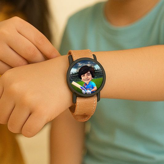 Personalized Caricature Rakhi Band Custom Face Avataar Stylish Watch Design for Brother Kids and Adults Detachable Dial Turns into Fridge Magnet Unique Raksha Bandhan Gift (Set A)