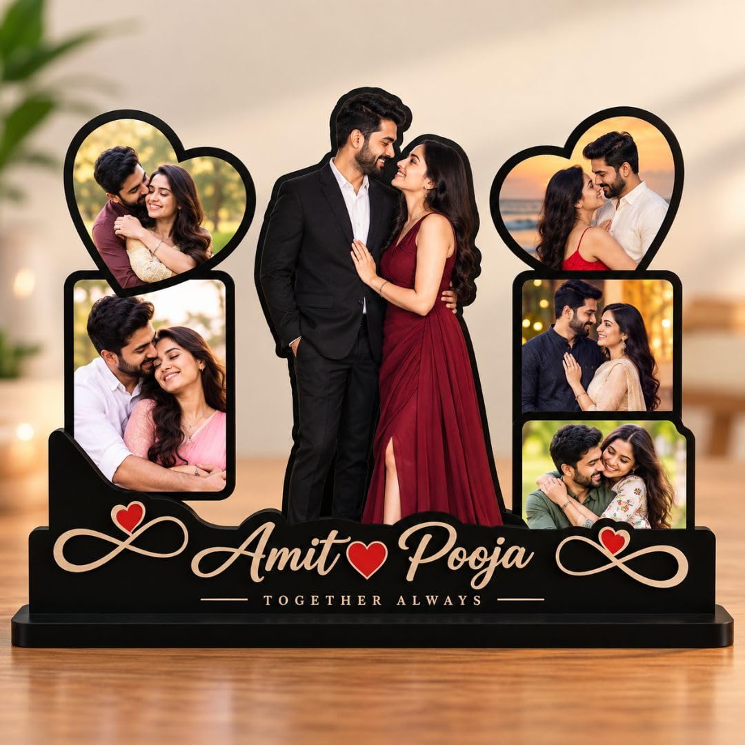 Personalized Photo Frame with Custom Name | Customized Table Top Photo Frame | Modern Decorative Picture Frame Gift for Couple, Anniversary, Wedding, Birthday, Valentine's Day (DESIGN 10, 8 INCHES)