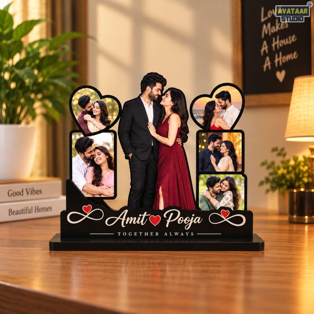 Personalized Photo Frame with Custom Name | Customized Table Top Photo Frame | Modern Decorative Picture Frame Gift for Couple, Anniversary, Wedding, Birthday, Valentine's Day (DESIGN 10, 8 INCHES)
