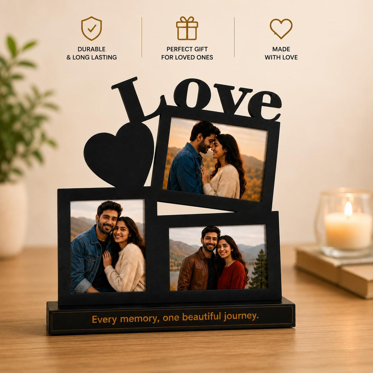 Personalized Photo Frame with Custom Name | Customized Table Top Photo Frame | Modern Decorative Picture Frame Gift for Couple, Anniversary, Wedding, Birthday, Valentine's Day (DESIGN 6, 8 INCHES)