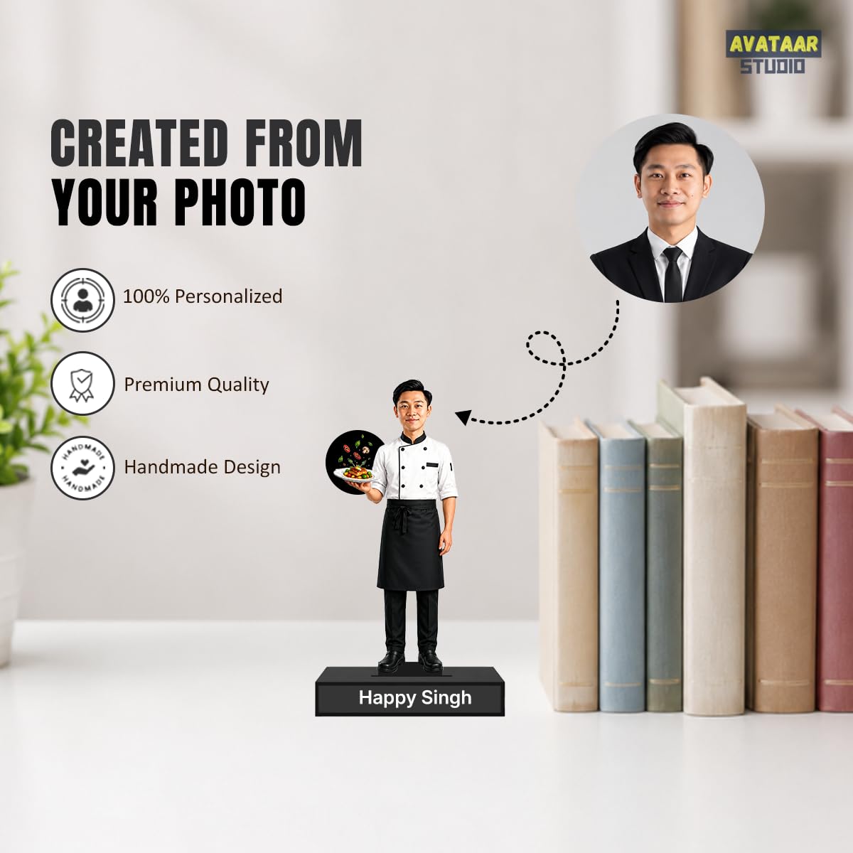 Personalized Master Chef Avataar Stand with Name, Custom Photo Caricature Standee, Desk Decor, Personalized Gift for Bakers, Restaurateurs & Food Lovers (CHEF, 7 INCHES)