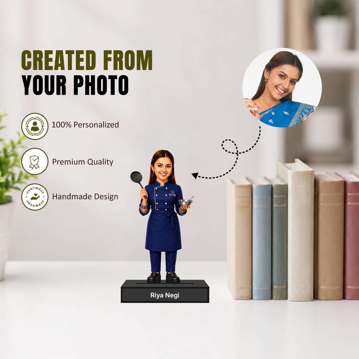Personalized Home Chef Avataar Stand with Name, Custom Photo Caricature Standee, Cooking-Themed Desk Decor, Personalized Gift for Home Chefs, Food Lovers & Cooking Enthusiasts (CHEF, 7 INCHES)