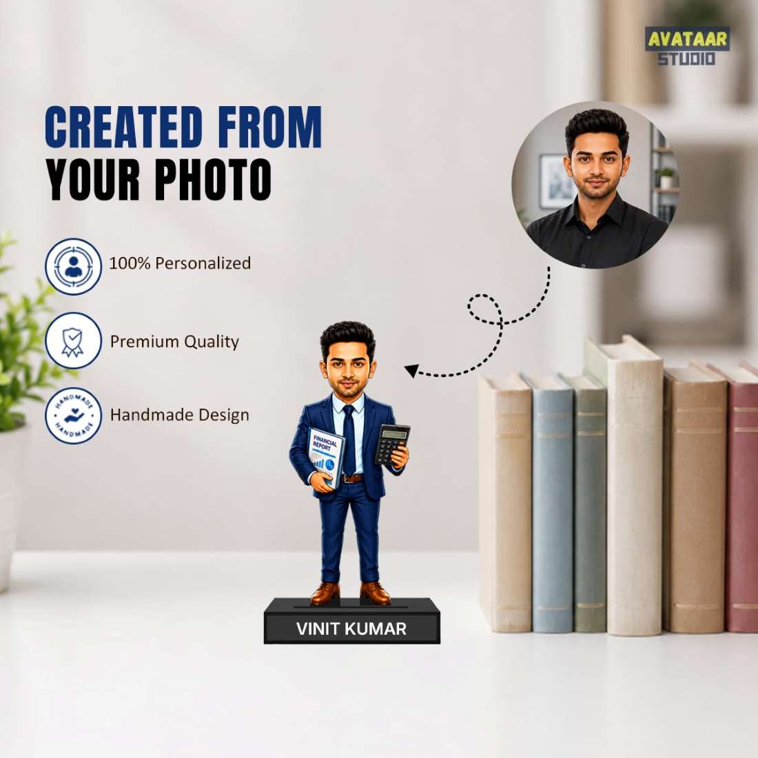 Personalized Finance Pro Avataar Stand with Name, Custom Photo Caricature Standee, Finance & Accounting-Themed Desk Decor, Personalized Gift for Accountants, CAs, Auditors & Finance Professionals (CHARTED ACCOUNTANT (CA), 7 INCHES)