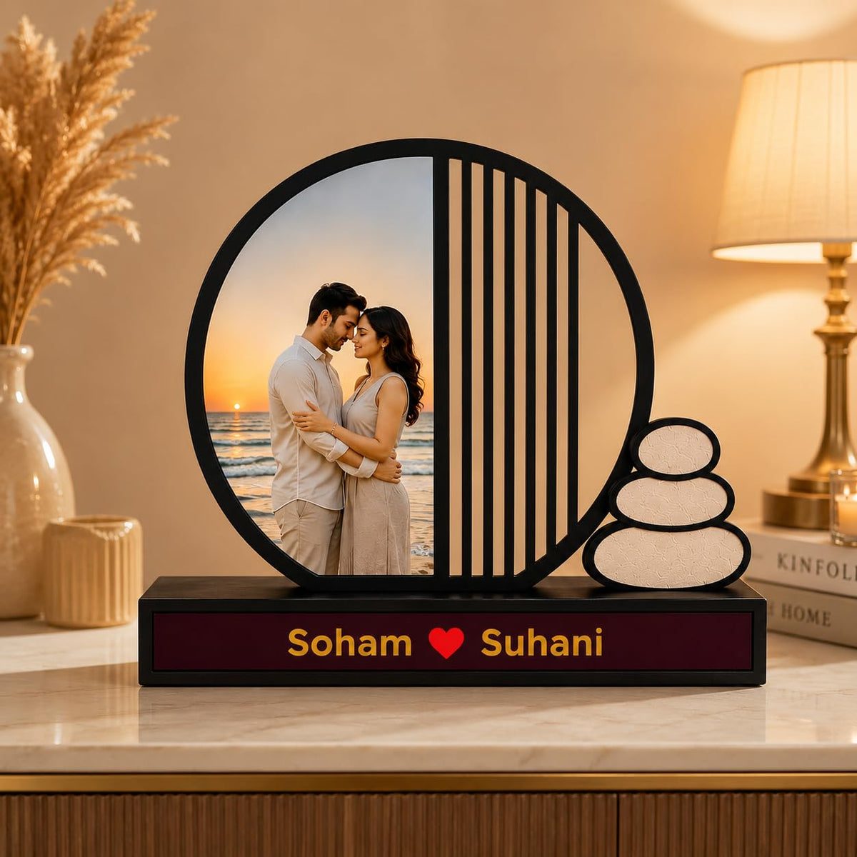 Personalized Photo Frame with Custom Name | Customized Table Top Photo Frame | Modern Decorative Picture Frame Gift for Couple, Anniversary, Wedding, Birthday, Valentine's Day (DESIGN 2, 8 INCHES)