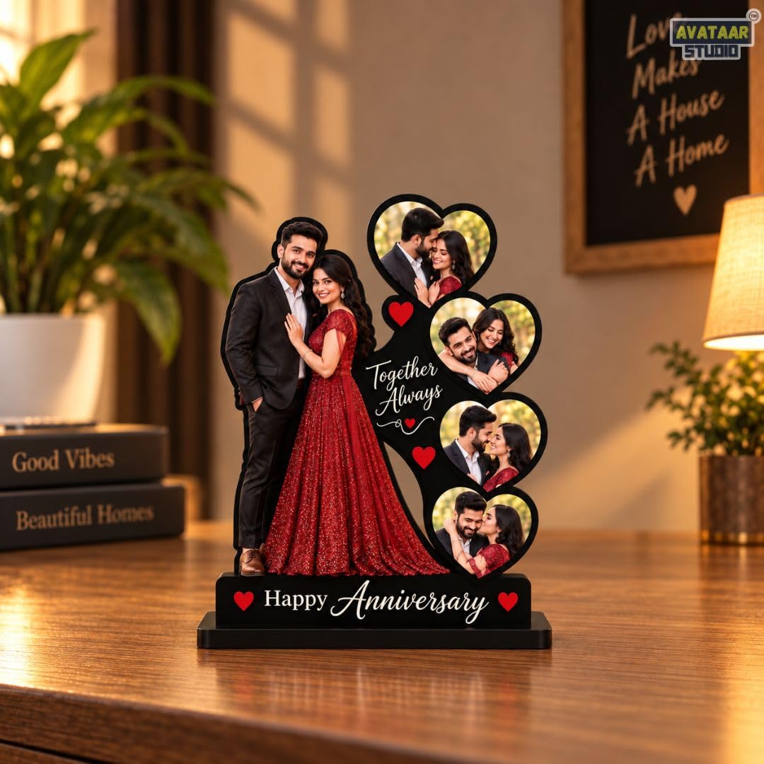 Personalized Photo Frame with Custom Name | Customized Table Top Photo Frame | Modern Decorative Picture Frame Gift for Couple, Anniversary, Wedding, Birthday, Valentine's Day (DESIGN 9, 8 INCHES)