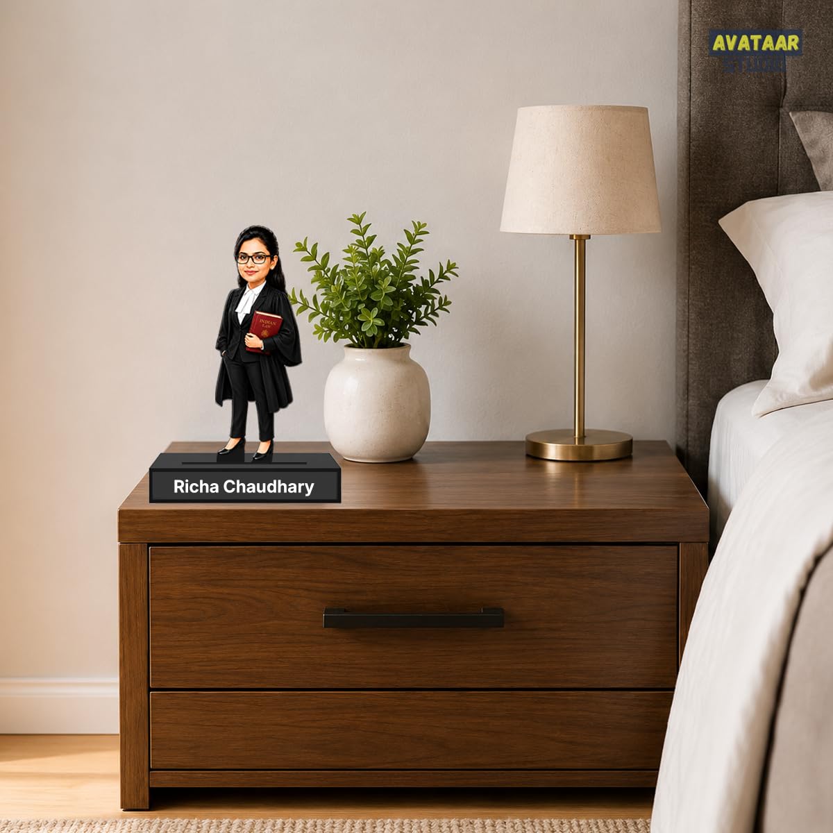 Personalized Lady Lawyer Avataar Stand with Name, Custom Photo Caricature Standee, Advocate-Themed Desk Decor, Personalized Gift for Lawyers, Advocates, Law Students & Legal Professionals (LAWYER, 7 INCHES)