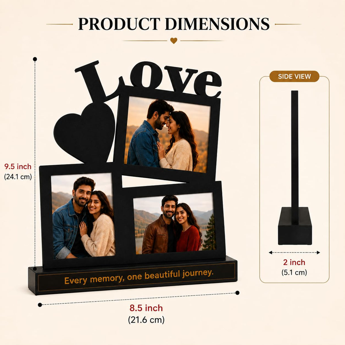 Personalized Photo Frame with Custom Name | Customized Table Top Photo Frame | Modern Decorative Picture Frame Gift for Couple, Anniversary, Wedding, Birthday, Valentine's Day (DESIGN 6, 8 INCHES)