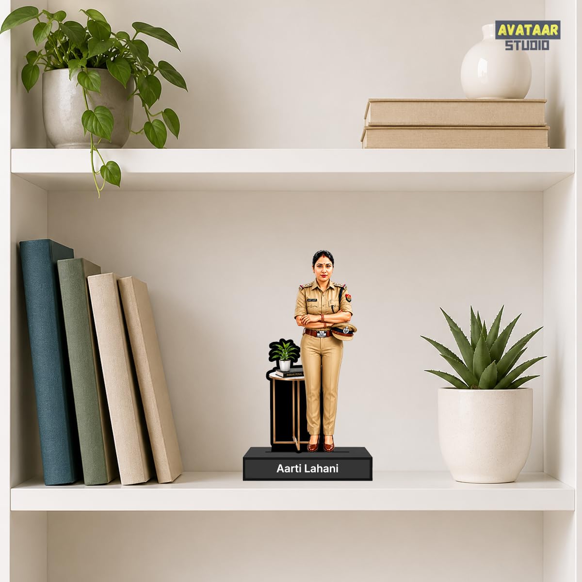 Personalized Lady Inspector Avataar Stand with Name, Custom Photo Caricature Standee, Police Officer Desk Decor, Personalized Gift for Police Officers, IPS Aspirants & Law Enforcement Professionals (POLICE OFFICER, 7 INCHES)