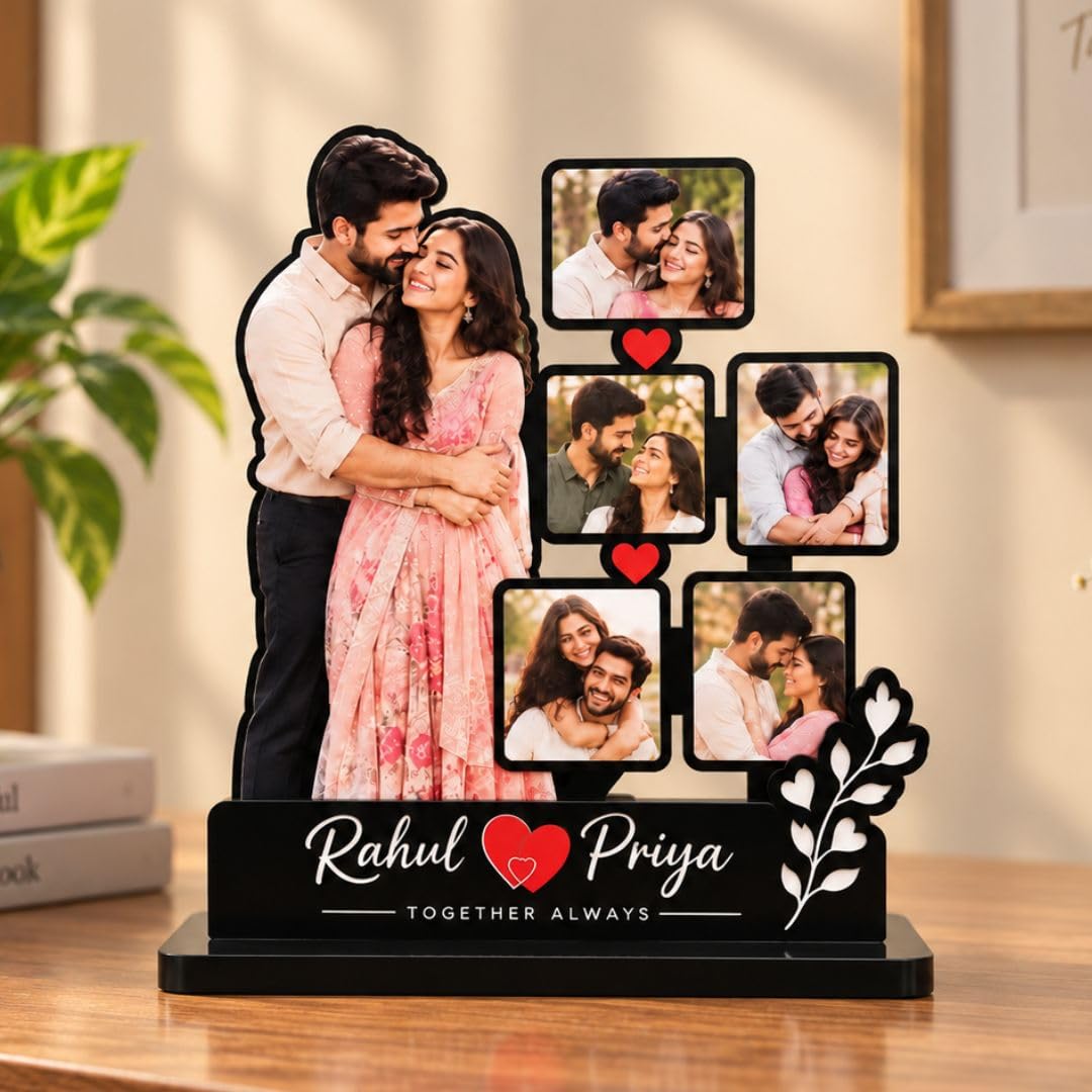Personalized Photo Frame with Custom Name | Customized Table Top Photo Frame | Modern Decorative Picture Frame Gift for Couple, Anniversary, Wedding, Birthday, Valentine's Day (DESIGN 7, 8 INCHES)
