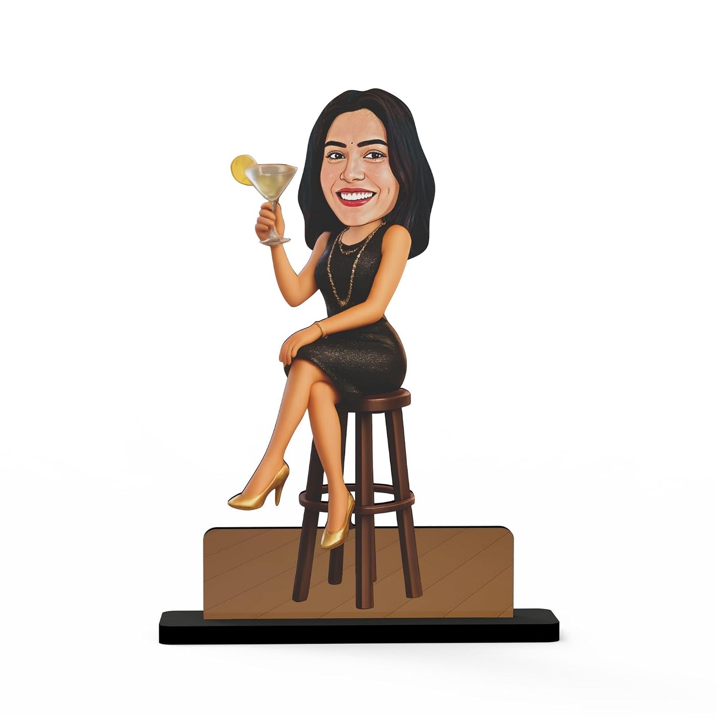 Personalized Cocktail Queen Avataar Stand with Name, Custom Photo Caricature Standee, Party-Themed Desk Decor, Personalized Gift for Women, Friends, Sisters, Girlfriends & Colleagues (COCKTAIL QUEEN, 7 INCHES)