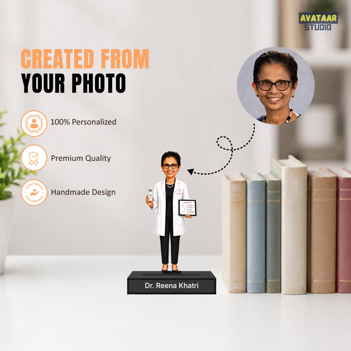 Personalized Skin Expert Avataar Stand with Name, Custom Photo Caricature Standee, Dermatologist-Themed Desk Decor, Personalized Gift for Dermatologists, Skin Specialists & Healthcare Professionals (DERMATOLOGIST, 7 INCHES)